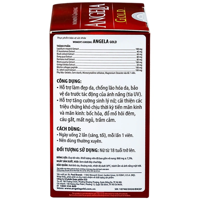 Viên uống sâm Angela Gold Ecogreen làn da căng sáng, tăng cường sinh lý nữ (60 viên)