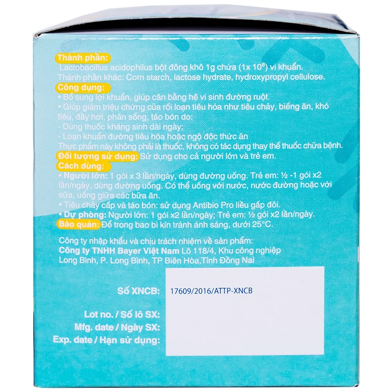 Men vi sinh ANTiBiO Pro Bayer bổ sung lợi khuẩn, cân bằng hệ vi sinh (100 gói x 1g)
