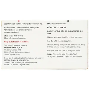 Thuốc Arcoxia 120mg MSD điều trị thoái hoá khớp, viêm khớp dạng thấp (3 vỉ x 10 viên)