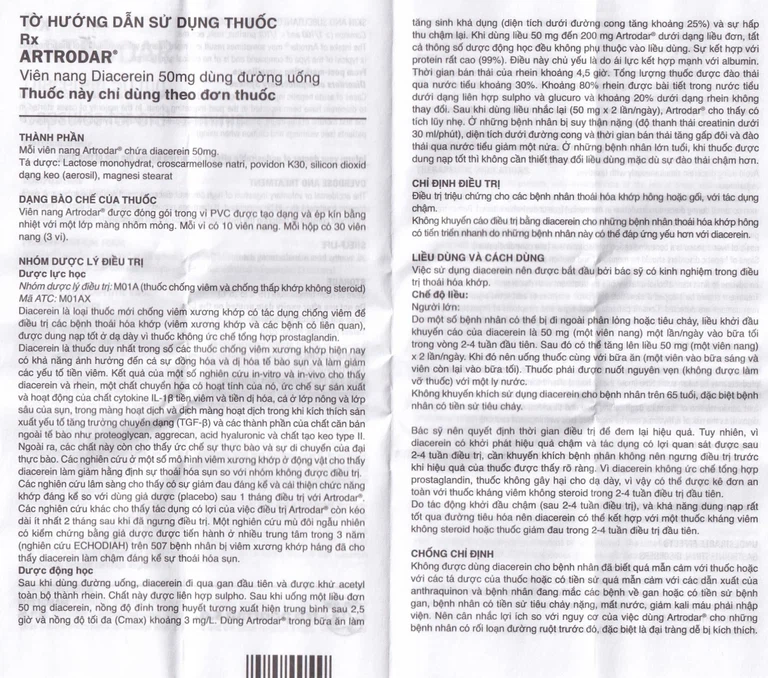 Thuốc Artrodar 50mg Chemedica điều trị thoái hóa khớp hông hoặc gối (3 vỉ x 10 viên)