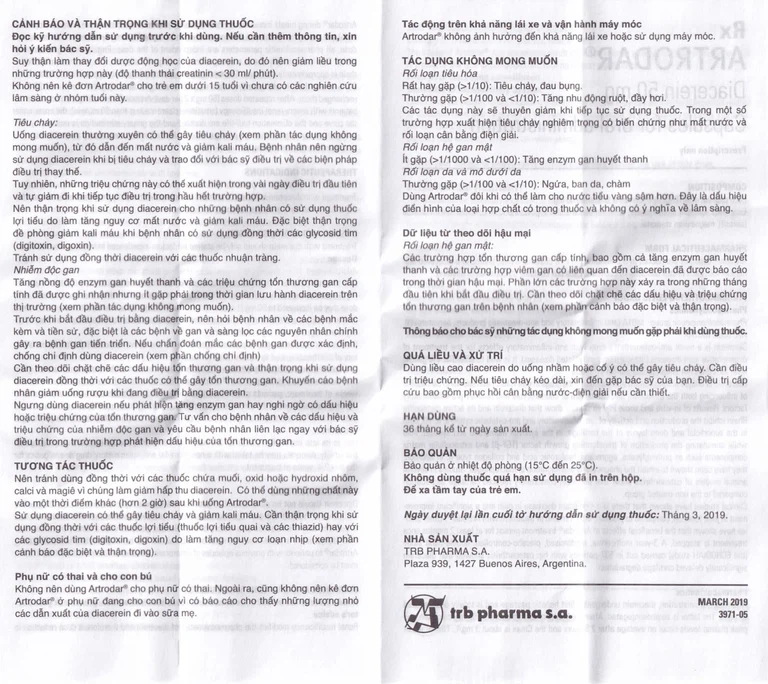 Thuốc Artrodar 50mg Chemedica điều trị thoái hóa khớp hông hoặc gối (3 vỉ x 10 viên)