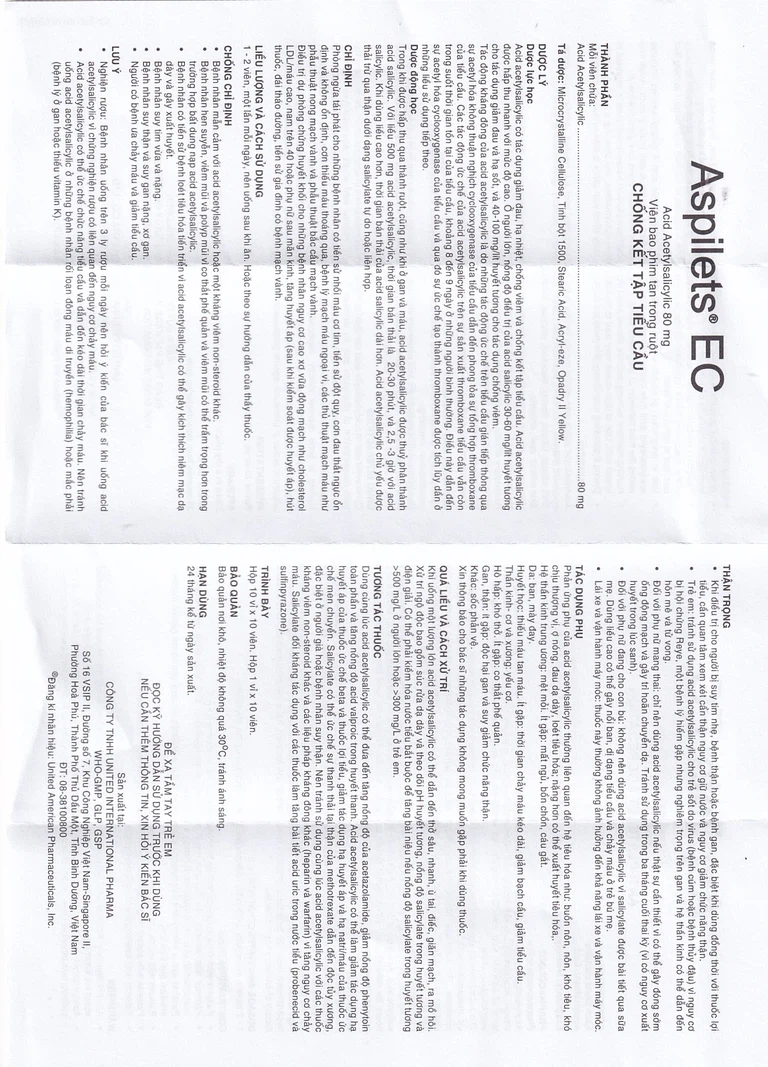 Thuốc Aspilets EC 80mg phòng ngừa nhồi máu cơ tim, đột quỵ (10 vỉ x 10 viên)