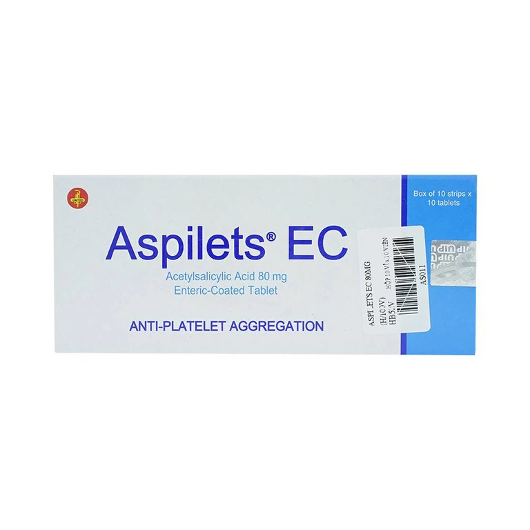 Thuốc Aspilets EC 80mg phòng ngừa nhồi máu cơ tim, đột quỵ (10 vỉ x 10 viên)
