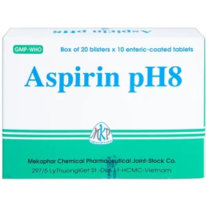 Thuốc Aspirin pH8 Mekophar giảm cơn đau nhẹ và vừa, hạ sốt (20 vỉ x 10 viên)