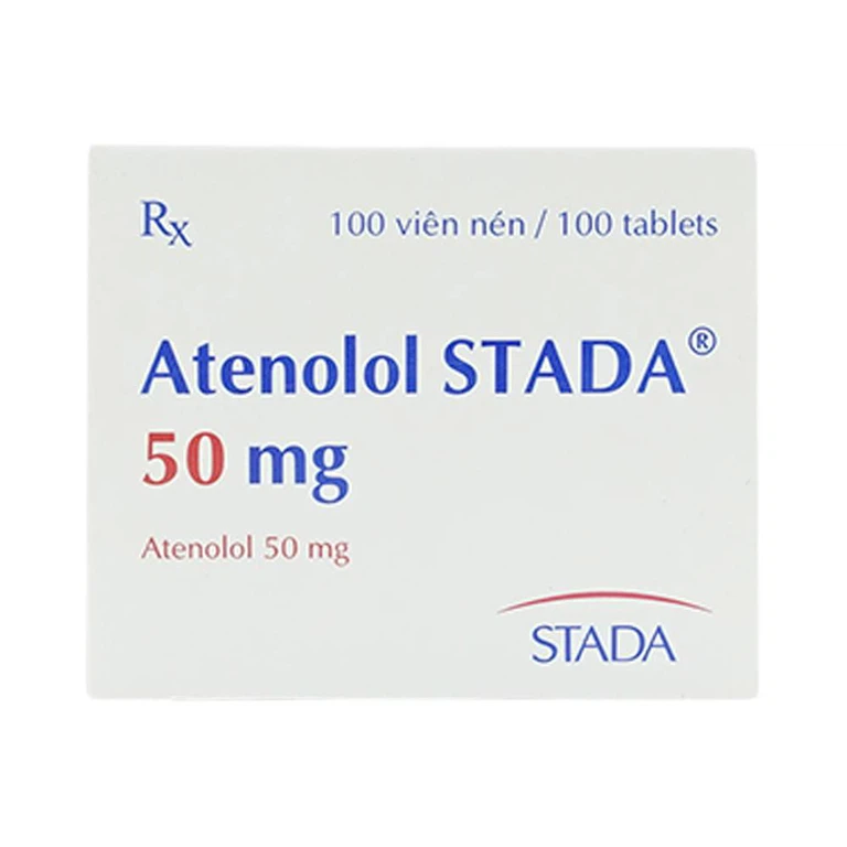 Thuốc Atenolol Stada 50 mg Stada điều trị tăng huyết áp, đau thắt ngực (10 vỉ x 10 viên)