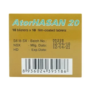 Thuốc AtorHasan 20mg giảm cholesterol và triglycerid trong máu (10 vỉ x 10 viên)