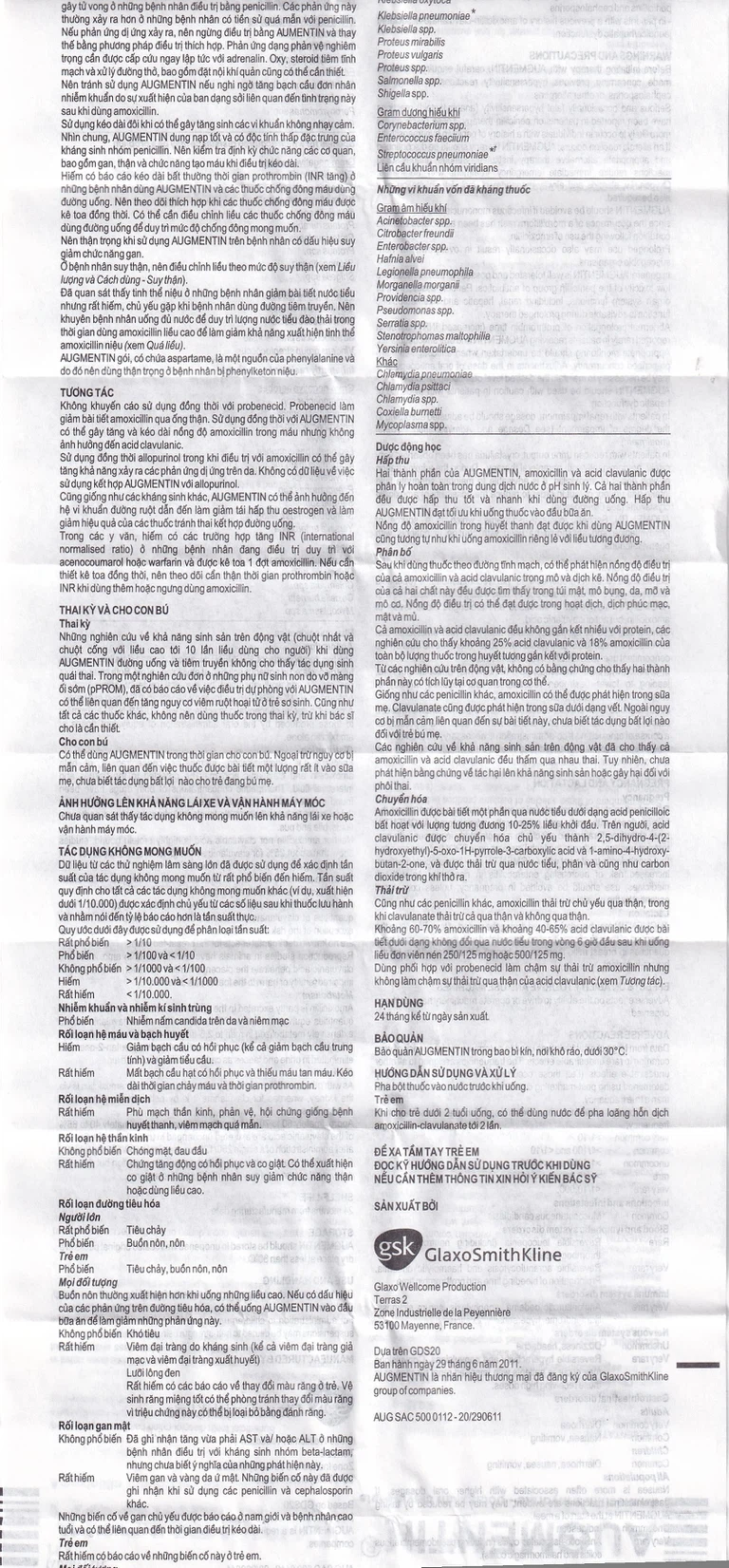 Bột Augmentin 500mg/62.5mg GSK điều trị nhiễm khuẩn (12 gói)