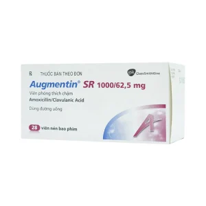 Thuốc Augmentin SR 1000/62.5mg Hanoi Pharma điều trị nhiễm khuẩn đường hô hấp (7 vỉ x 4 viên)