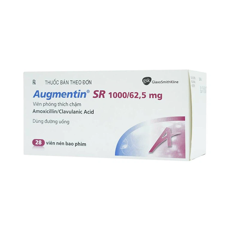 Thuốc Augmentin SR 1000/62.5mg Hanoi Pharma điều trị nhiễm khuẩn đường hô hấp (7 vỉ x 4 viên)