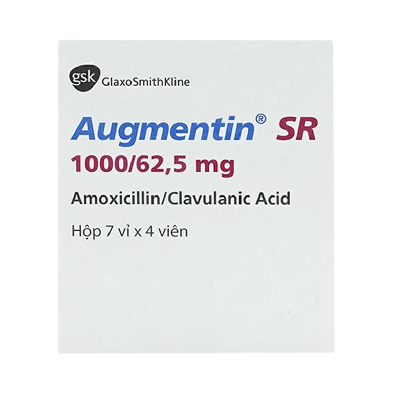 Thuốc Augmentin SR 1000/62.5mg Hanoi Pharma điều trị nhiễm khuẩn đường hô hấp (7 vỉ x 4 viên)