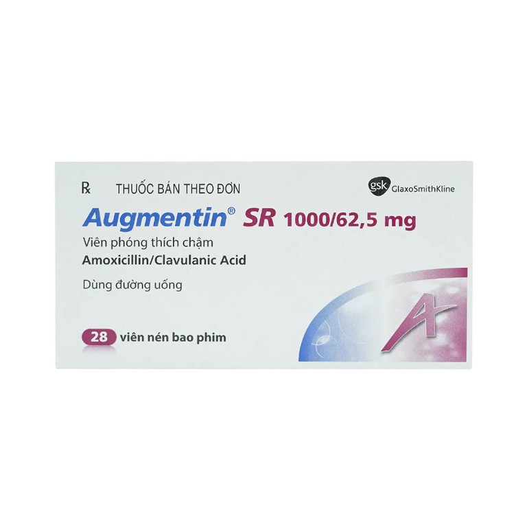 Thuốc Augmentin SR 1000/62.5mg Hanoi Pharma điều trị nhiễm khuẩn đường hô hấp (7 vỉ x 4 viên)