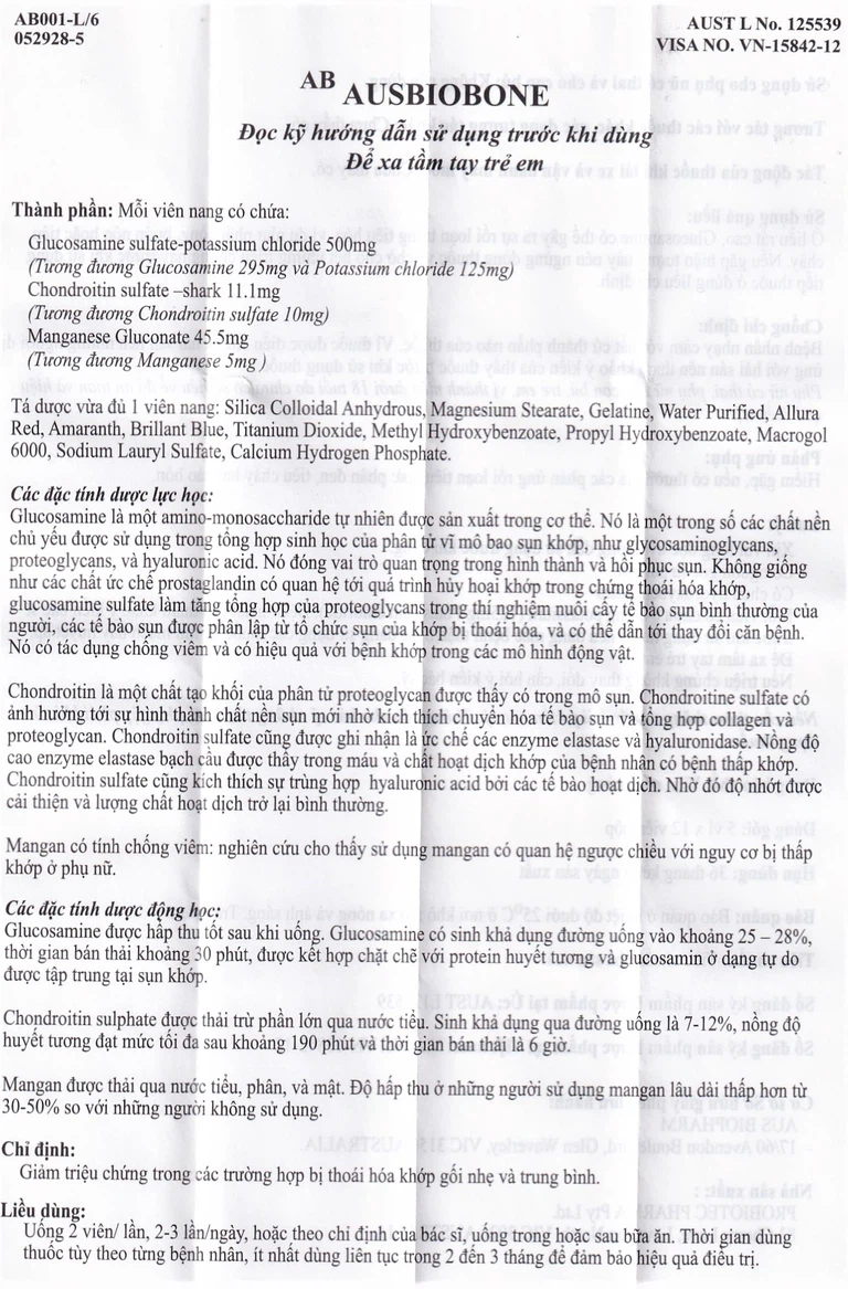 Thuốc Ausbiobone Biopharm điều trị triệu chứng thoái hóa khớp gối nhẹ và trung bình (60 viên)