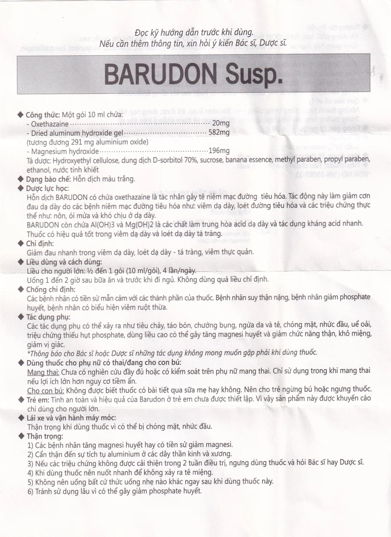 Hỗn dịch Barudon Susp Clesstra giảm đau nhanh trong viêm dạ dày, loét dạ dày - tá tràng (20 gói x 10ml)