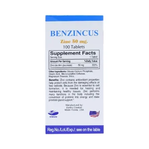 Viên uống Natural Ben Zincus 50mg bổ sung kẽm, hỗ trợ chức năng của tuyến tiền liệt (100 viên)