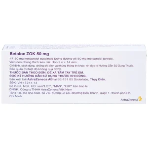 Thuốc Betaloc Zok 50mg AstraZeneca điều trị tăng huyết áp (2 vỉ x 14 viên)