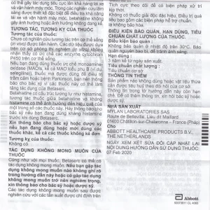 Thuốc Betaserc 16mg Abbott điều trị rối loạn tiền đình (3 vỉ x 20 viên)