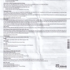 Thuốc Betaserc 24mg Abbott điều trị hội chứng Meniere (5 vỉ x 10 viên)