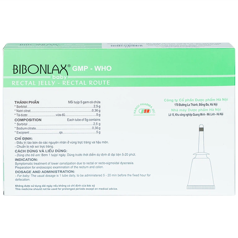 Gel dùng đường trực tràng Bibonlax Baby Hanoi Pharma điều trị táo bón (10 ống x 5g)
