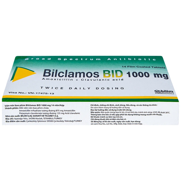 Thuốc Bilclamos Bid 1000mg Bilim Ilac điều trị nhiễm khuẩn (2 vỉ x 7 viên)