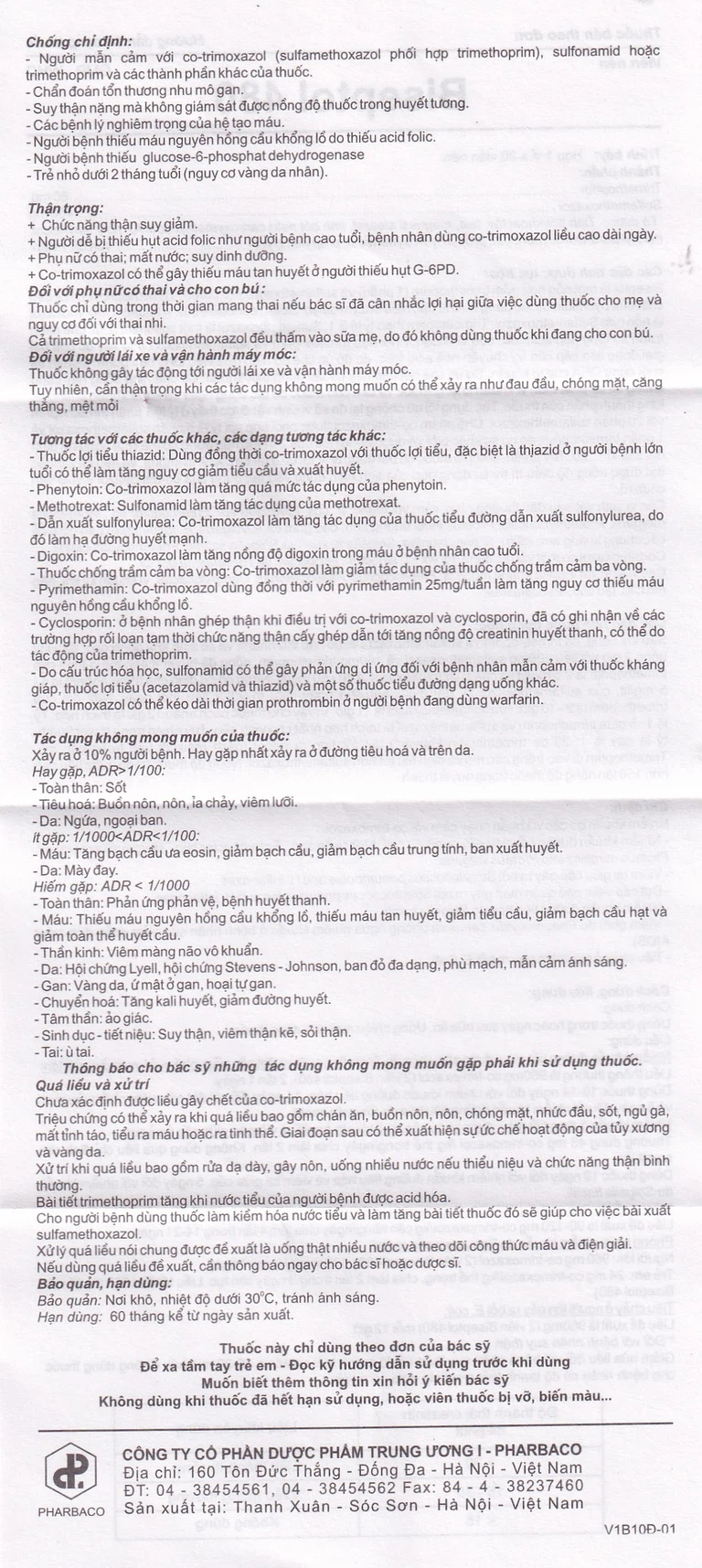 Thuốc Biseptol Pharbaco điều trị nhiễm khuẩn do các vi khuẩn nhạy cảm (1 vỉ x 20 viên)