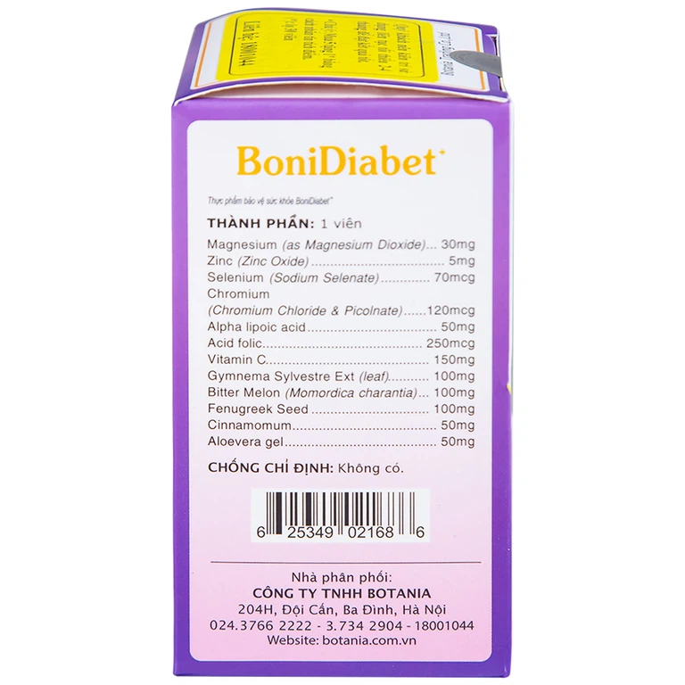Viên uống BoniDiabet Botania hỗ trợ điều trị bệnh tiểu đường, làm giảm glucose máu (60 viên)