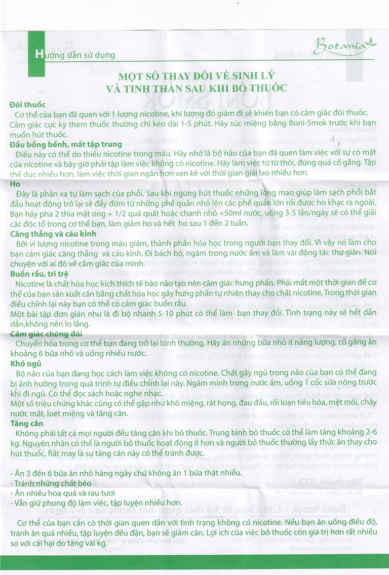 Nước súc miệng Boni-Smok làm thay đổi mùi vị thuốc lá khi hút, giúp bạn sớm bỏ thuốc lá (250ml)