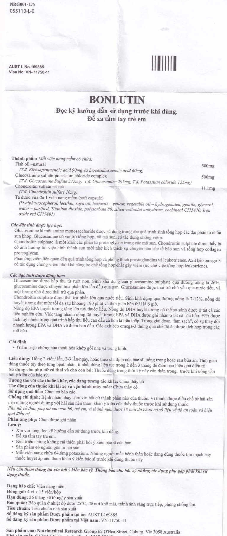 Thuốc Bonlutin Catalent giảm triệu chứng của thoái hóa khớp gối nhẹ và trung bình (4 vỉ x 15 viên)