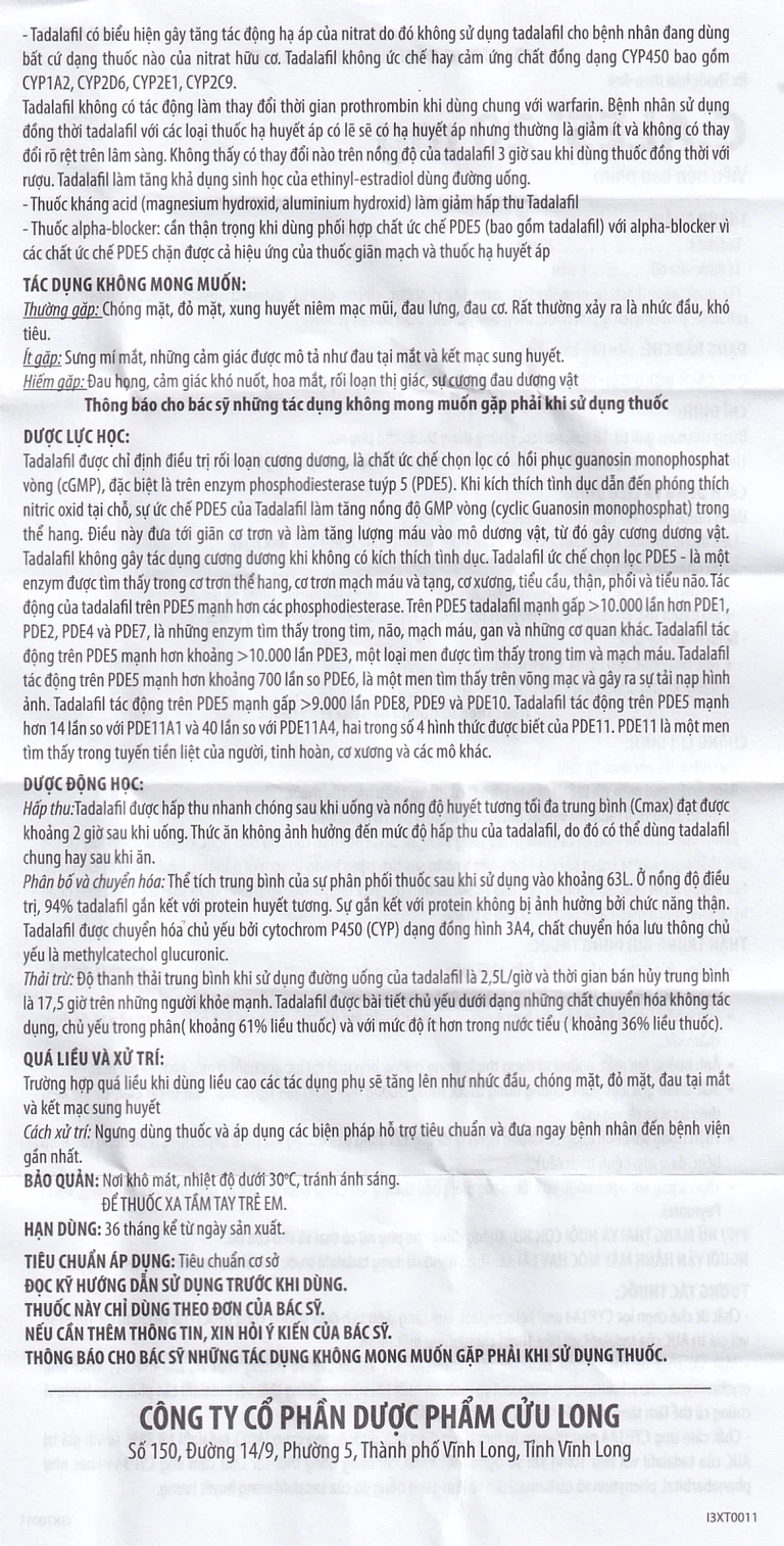 Thuốc C.ales 20mg Pharimexco điều trị rối loạn cương dương (1 viên)