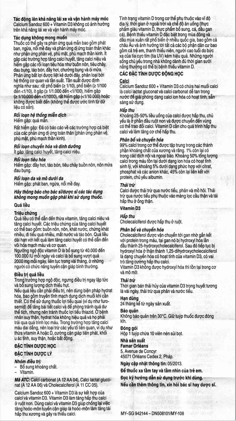 Viên sủi Calcium Sandoz 600 +Vitamin D3 phòng ngừa và điều trị thiếu canxi, vitamin D (10 viên)