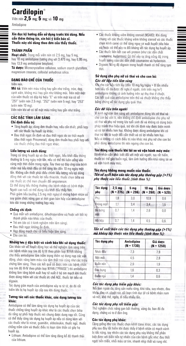Thuốc Cardilopin 5mg Egis Pharma điều trị tăng huyết áp, đau thắt ngực (3 vỉ x 10 viên)