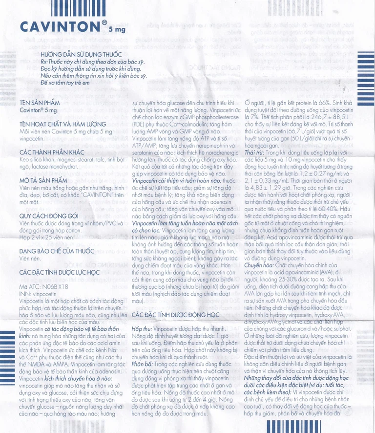 Thuốc Cavinton 5mg Gedeon giảm các triệu chứng tâm thần (2 vỉ x 25 viên)
