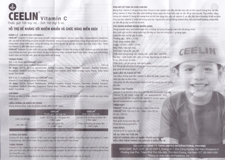 Siro Ceelin United bổ sung vitamin C, tăng cường sức đề kháng (30ml)