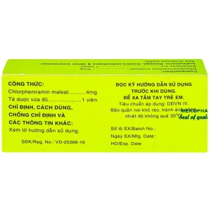 Thuốc Chlorpheniramine 4mg Mekophar điều trị viêm mũi dị ứng mùa và quanh năm (5 vỉ x 20 viên)
