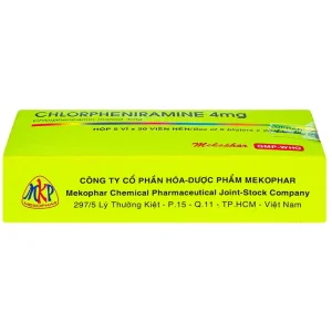 Thuốc Chlorpheniramine 4mg Mekophar điều trị viêm mũi dị ứng mùa và quanh năm (5 vỉ x 20 viên)
