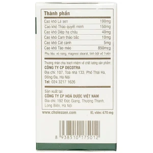 Viên uống Cholessen Decotra giảm cholesterol máu, giảm gan nhiễm mỡ (30 viên)