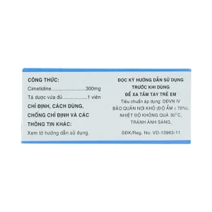 Thuốc Cimetidine MKP 300mg Mekophar điều trị ngắn hạn loét dạ dày, tá tràng tiến triển (10 vỉ x 10 viên)