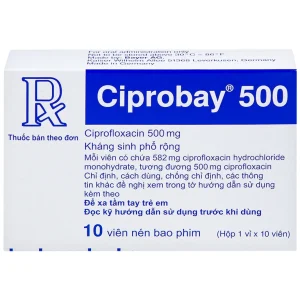 Thuốc Ciprobay 500mg Bayer điều trị nhiễm trùng (1 vỉ x 10 viên)