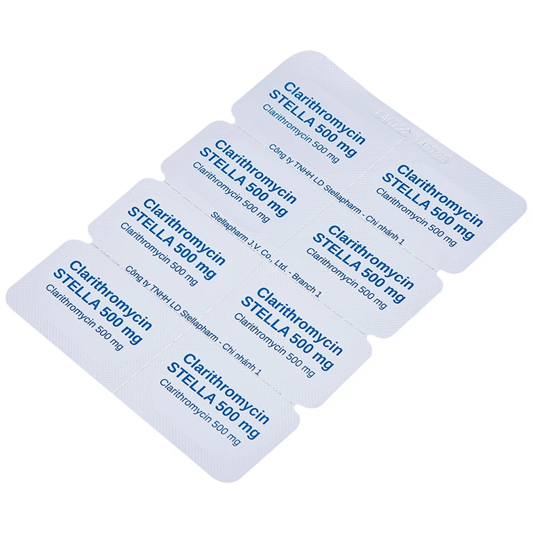 Thuốc Clarithromycin Stella 500mg điều trị nhiễm trùng (4 vỉ x 7 viên)