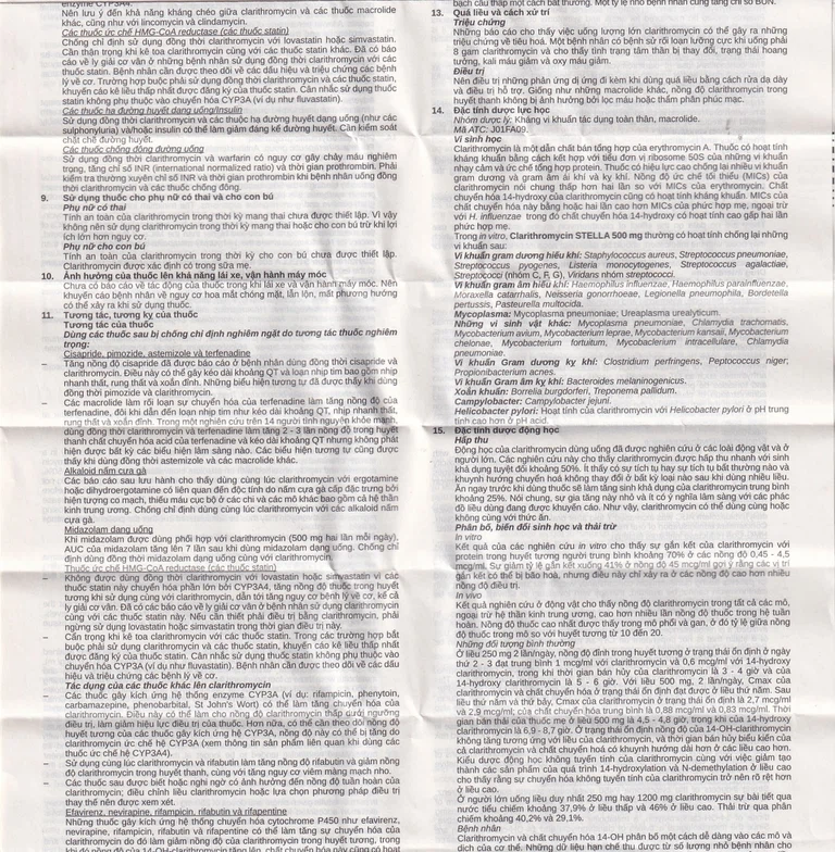 Thuốc Clarithromycin Stella 500mg điều trị nhiễm trùng (4 vỉ x 7 viên)