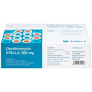Thuốc Clarithromycin Stella 500mg điều trị nhiễm trùng (4 vỉ x 7 viên)