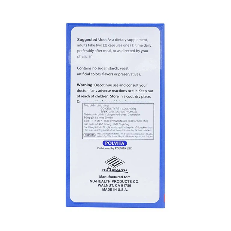 Viên uống Co-CELL Type II Collagen Complex Nuhealth ngừa thoái hóa khớp, cải thiện vận động khớp (90 viên)