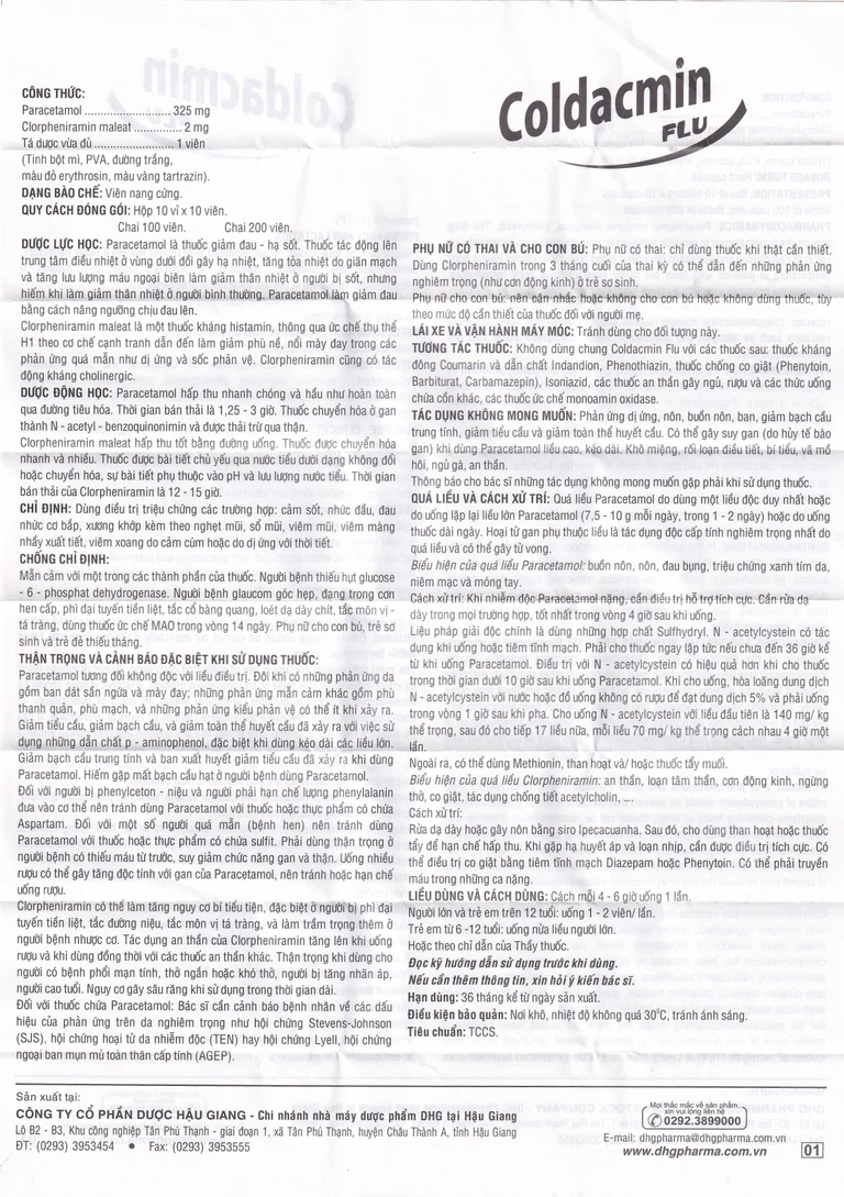 Thuốc Coldacmin Flu DHG điều trị triệu chứng cảm sốt, nhức đầu, đau nhức cơ bắp (10 vỉ x 10 viên)