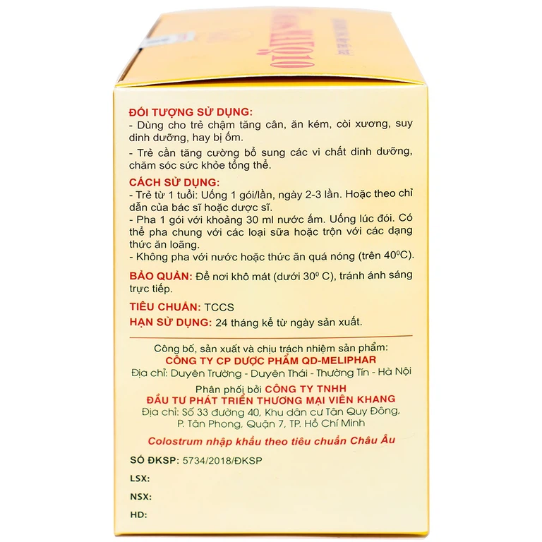 Cốm ColosMAX Q10 Gold QD-Meliphar bổ sung sữa non và vi chất dinh dưỡng cho trẻ nhỏ (20 gói)