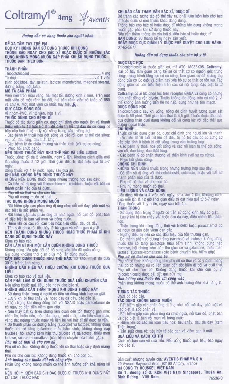 Thuốc Coltramyl 4mg Roussel điều trị hỗ trợ đau do co cứng cơ bắp cấp tính (1 vỉ x 12 viên)