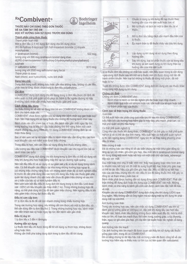 Dung dịch khí dung Combivent Boehringer kiểm soát co thắt phế quản (1 vỉ x 10 ống)
