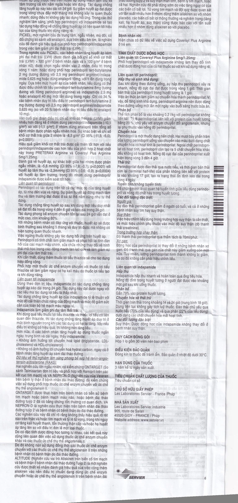 Thuốc Coversyl Plus 5mg/1.25mg Servier điều trị tăng huyết áp (30 viên)