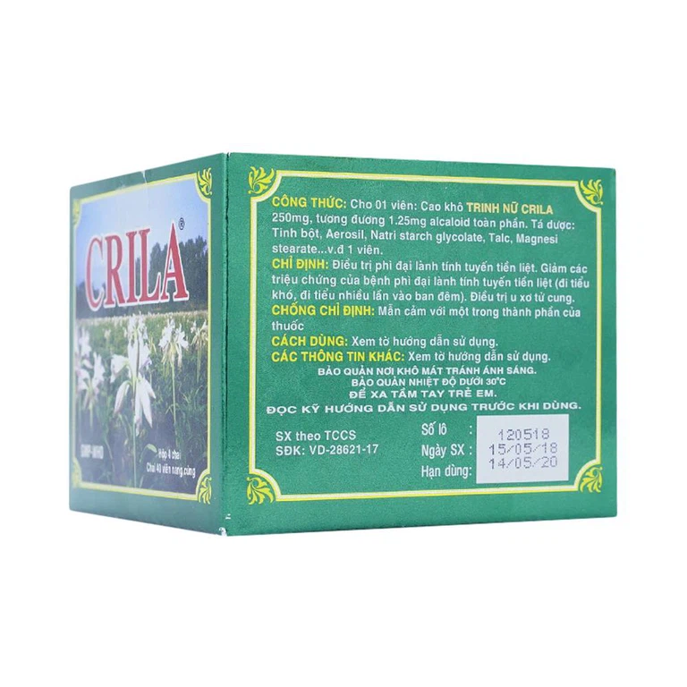 Thuốc Crila Thiên Dược điều trị phì đại lành tính tuyến tiền liệt, u xơ tử cung (4 chai x 40 viên)