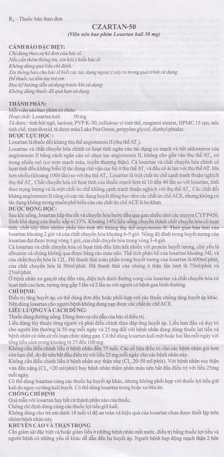 Thuốc Czartan 50mg Macleods điều trị tăng huyết áp (5 vỉ x 10 viên)