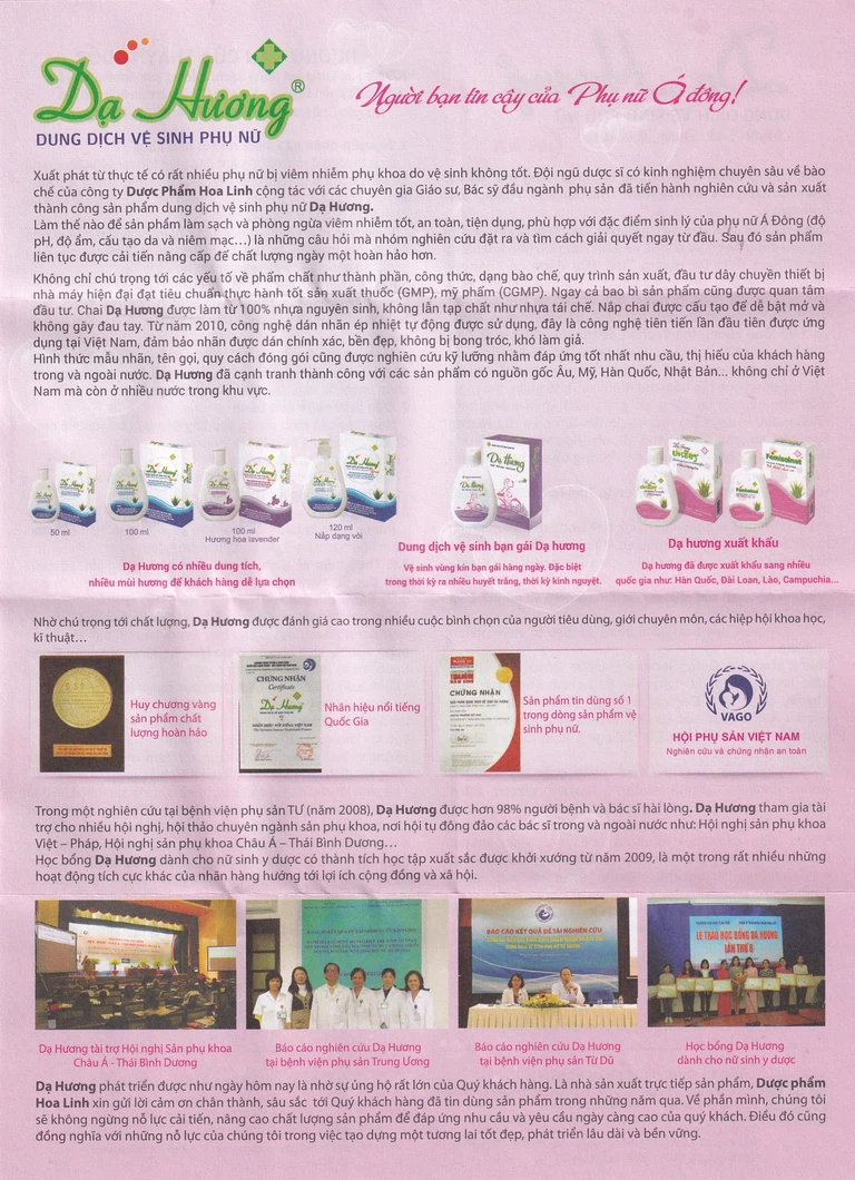 Dung dịch vệ sinh phụ nữ Dạ Hương Hoa Linh có vòi bơm, làm sạch vùng kín, ngăn mùi suốt 24h (120ml)