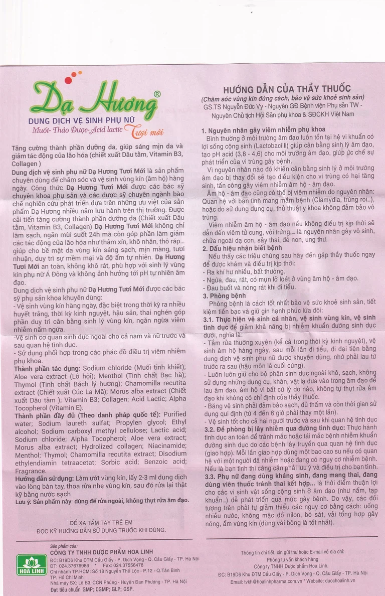 Dung dịch vệ sinh phụ nữ Dạ Hương Hoa Linh có vòi bơm, làm sạch vùng kín, ngăn mùi suốt 24h (120ml)
